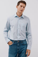 Cortefiel Striped poplin shirt Blue