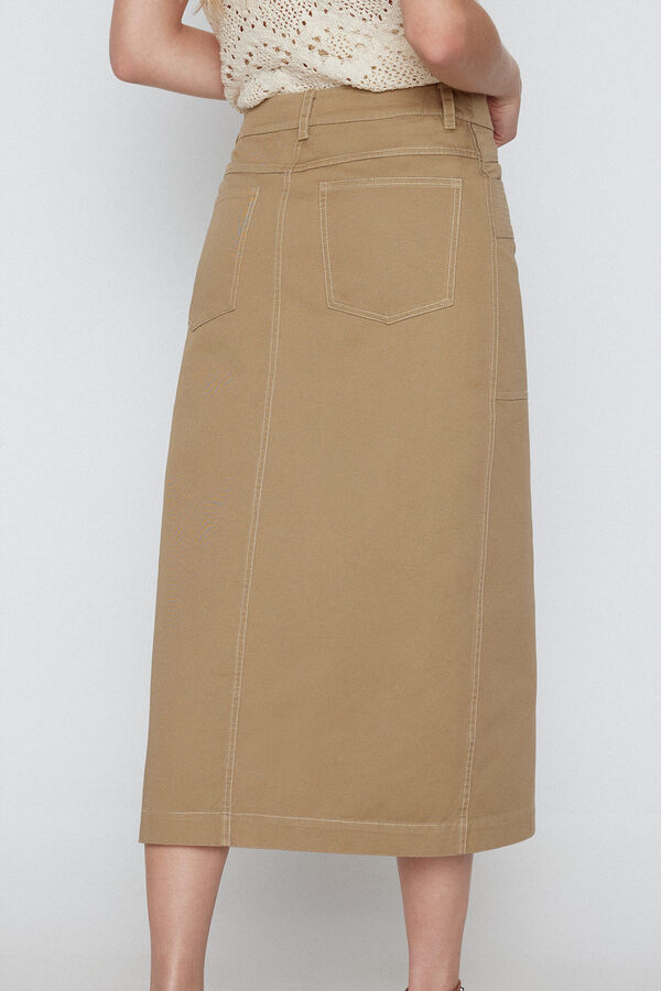 Cortefiel Long cotton skirt Brown
