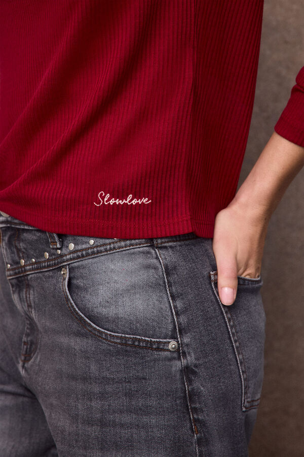 Slowlove Camiseta b&aacute;sica melange Rojo