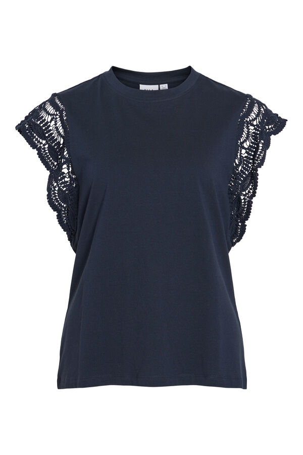 Vila T-shirt com renda nas mangas Azul