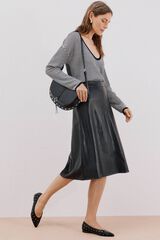 Cortefiel Faux faux leather cape skirt Black