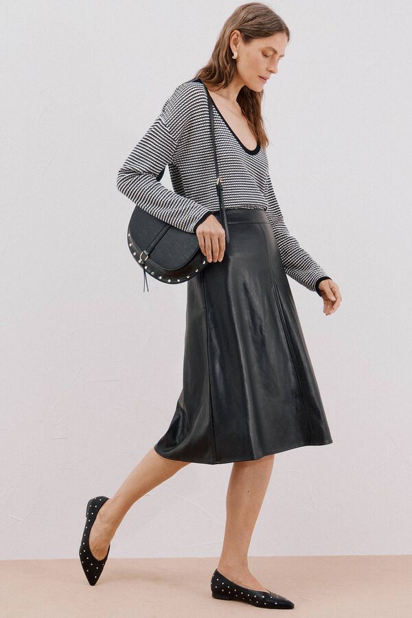 Cortefiel Faux faux leather cape skirt Black