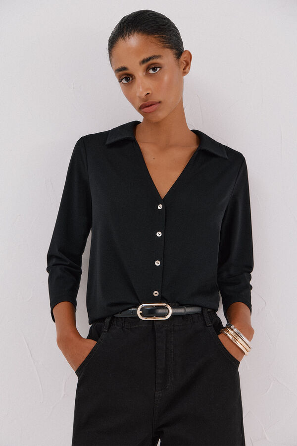 Cortefiel Elastic buttons shirt Black