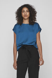 Cortefiel Satin-finish short-sleeved blouse Turquoise