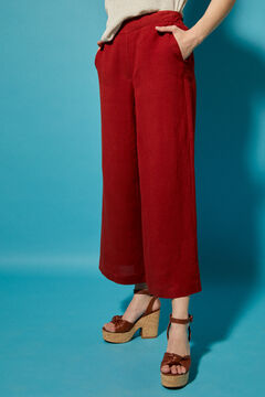 Cortefiel Cropped linen trousers Red