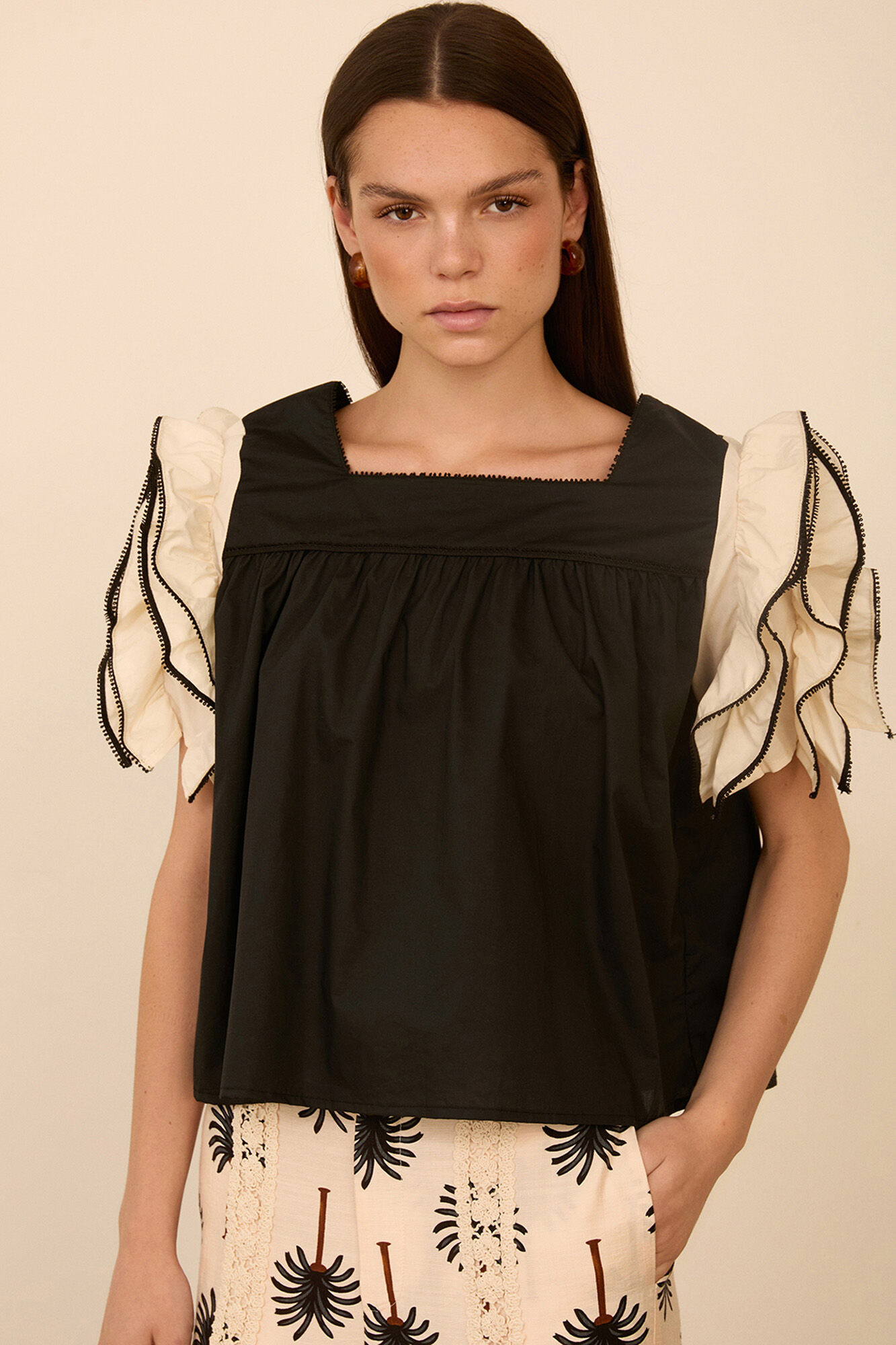 Meisie Blusa de manga curta com folhos