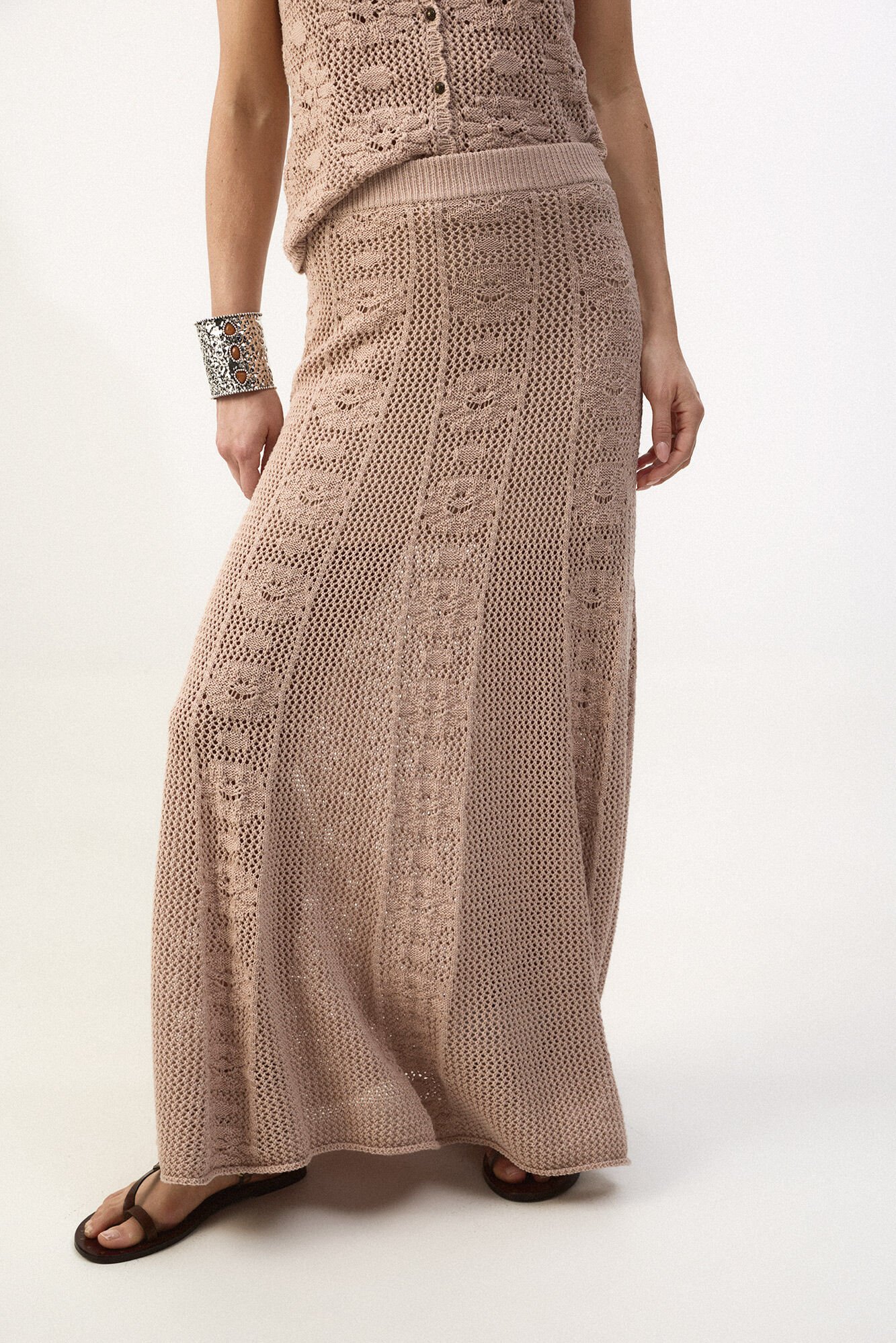 Slowlove Falda midi satinada con encaje