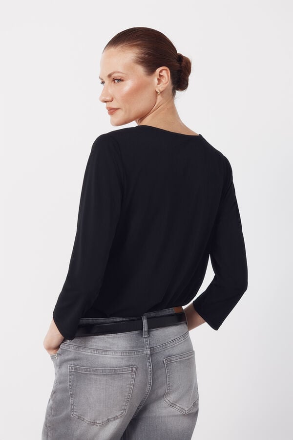 Cortefiel Blusa com decote em v e bot&otilde;es. Preto