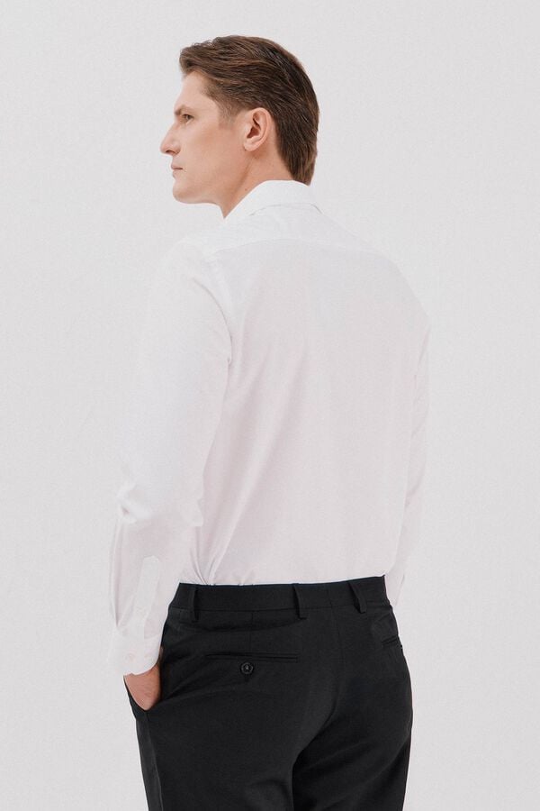 Cortefiel Plain tencel cotton dress shirt White