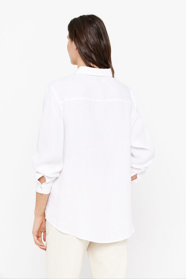 Cortefiel Camisa linho manga comprida Branco
