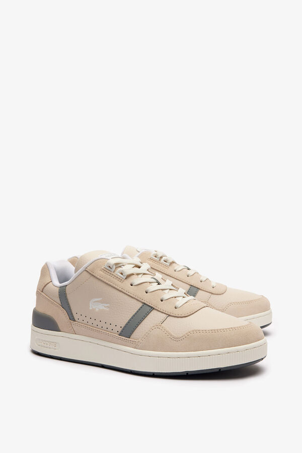 Lacoste Ténis masculinos de couro com clipe em T Branco