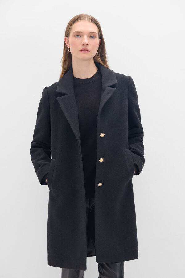 Cortefiel Faux fur coat at the collar Black