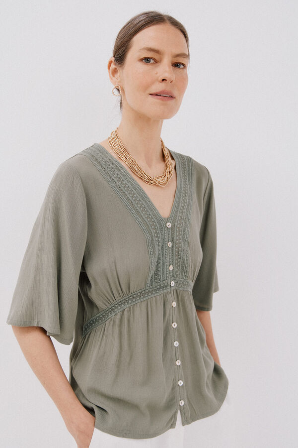 Cortefiel lace blouse with ruffles Kaki