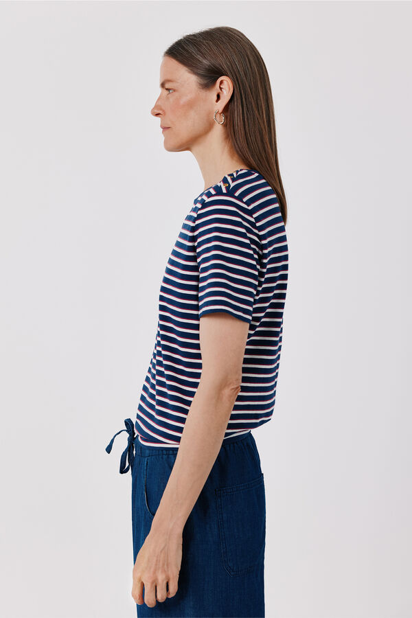 Cortefiel Gold button basic T-shirt Printed blue