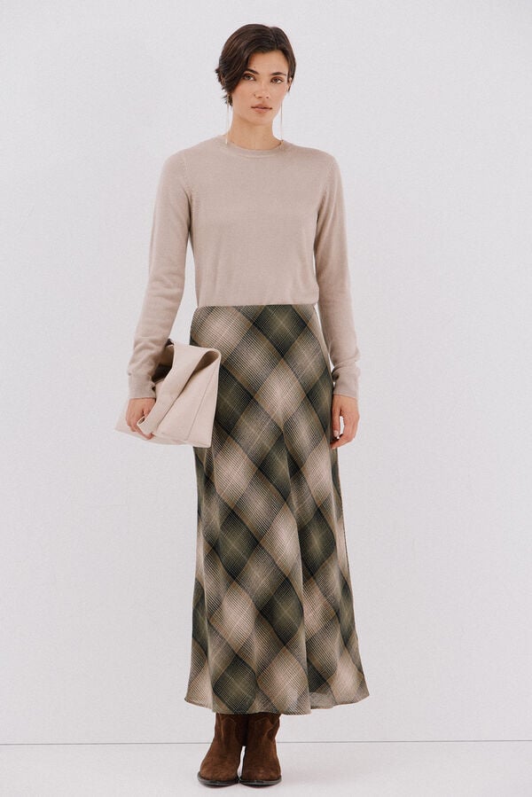 Cortefiel Checkered midi skirt Printed green