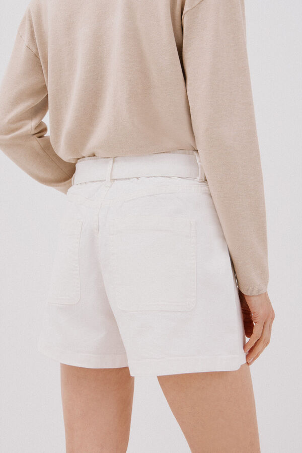 Cortefiel Denim shorts with tie belt  White