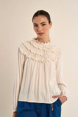 Molly Bracken Blusa de manga comprida com folhos Tostado