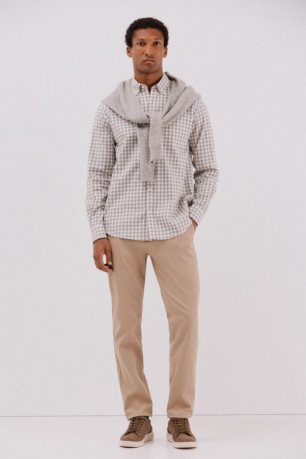 Cortefiel Checked twill shirt Ivory