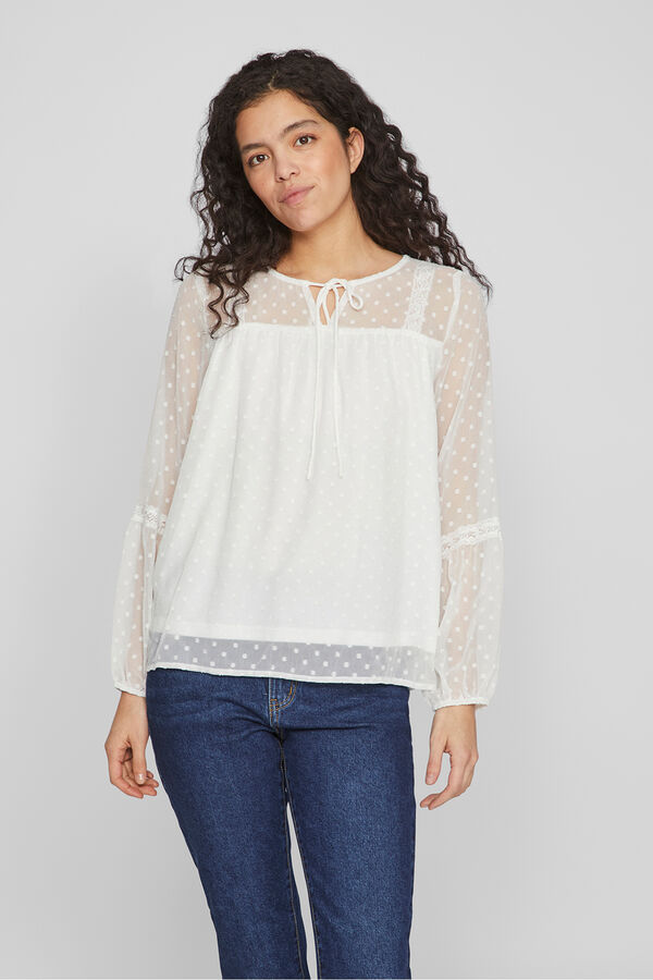 Vila Blusa plumeti de manga comprida Branco