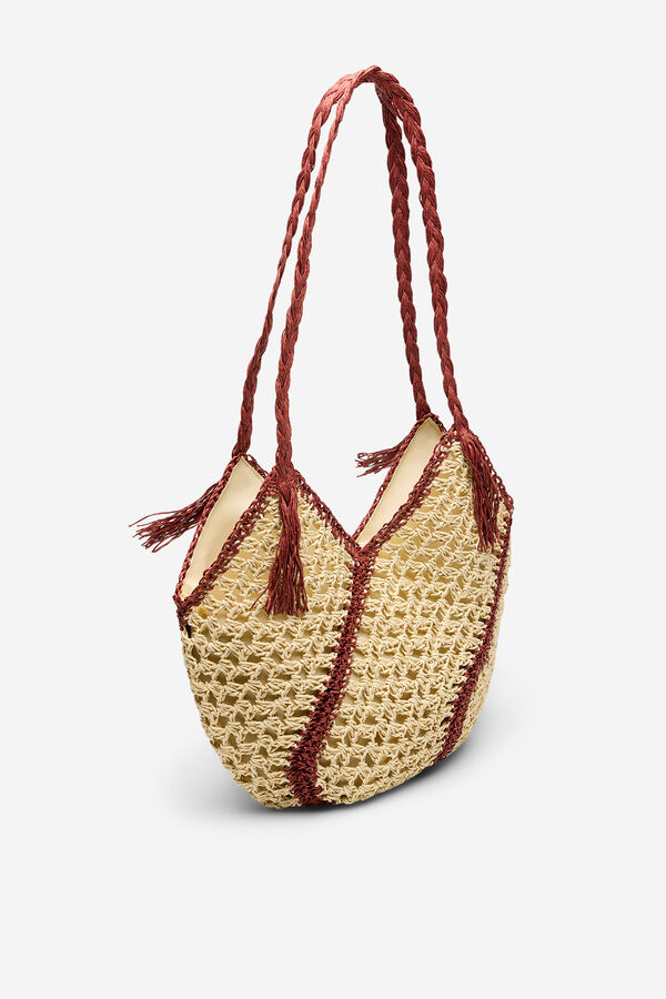 Cortefiel Braided raffia basket bag Nude