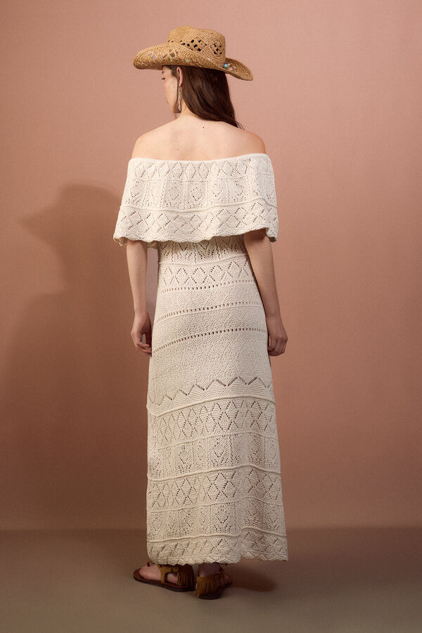 Slowlove Vestido decote rendado com folho Ecru