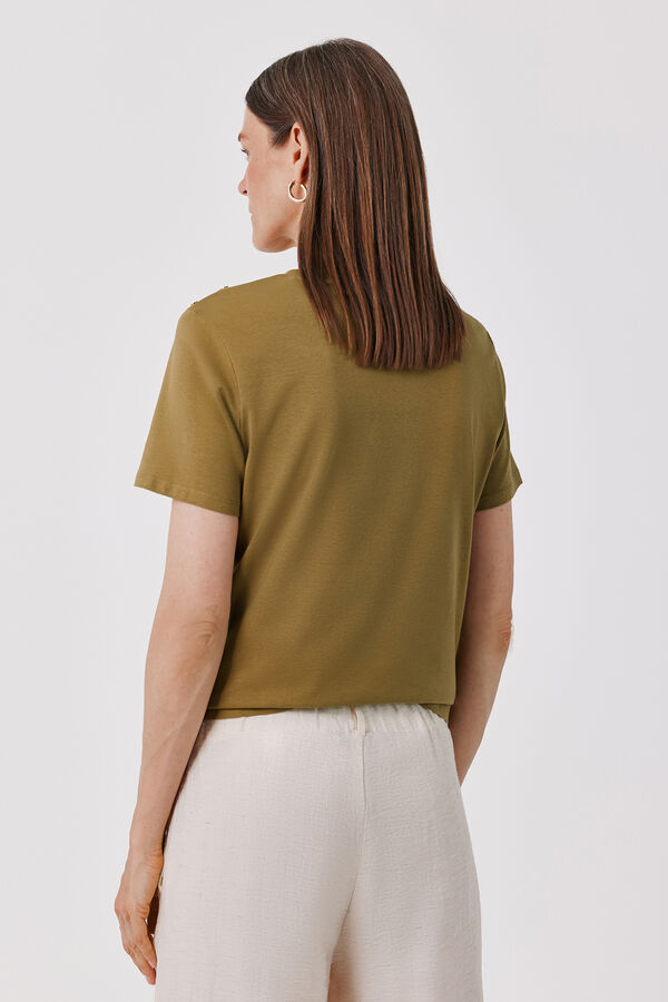 Cortefiel Gold button basic T-shirt Kaki