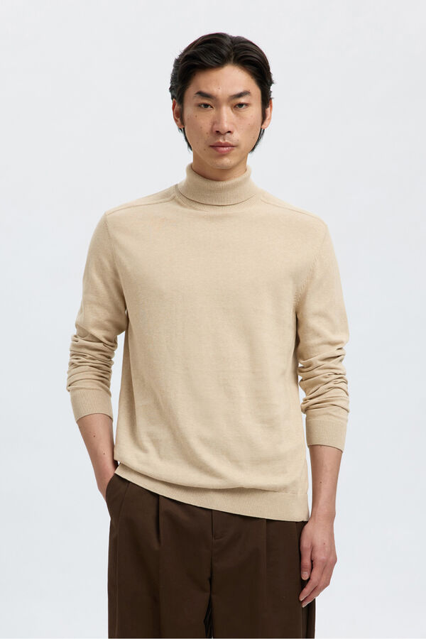 Selected Camisola de gola de algodão orgânico  Cinzento