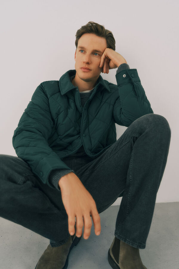 Cortefiel Quilted overshirt Dark green