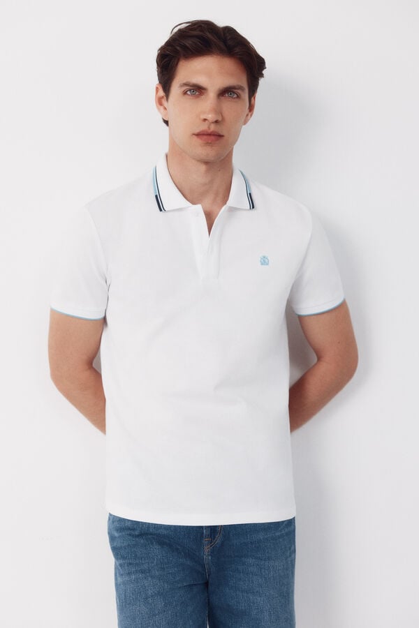 Cortefiel Polo shirt with tips White