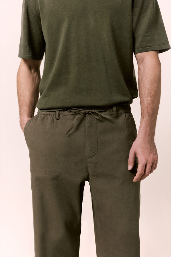 OOTO Linen-cotton regular fit trousers Kaki