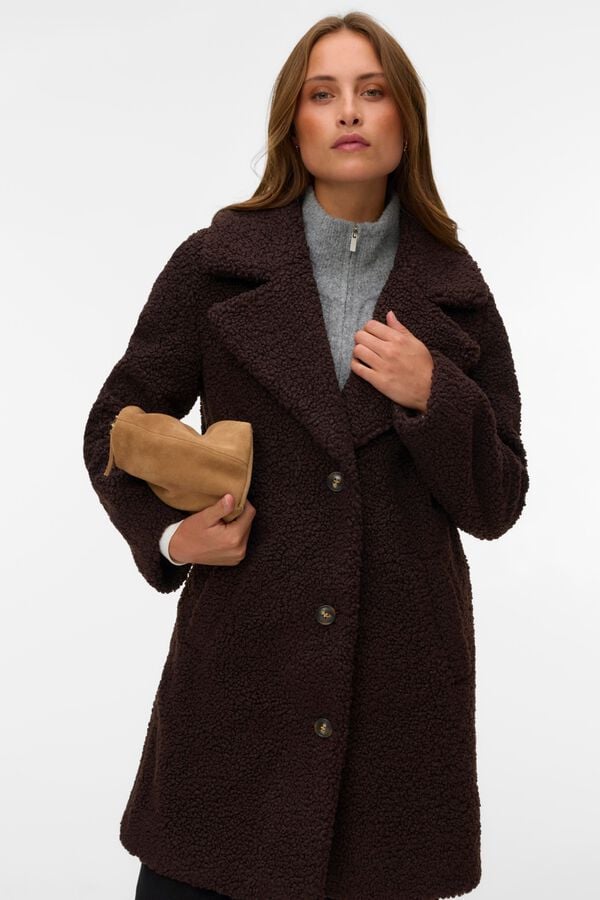 Vero Moda Sobretudo teddy com bot&otilde;es Castanho