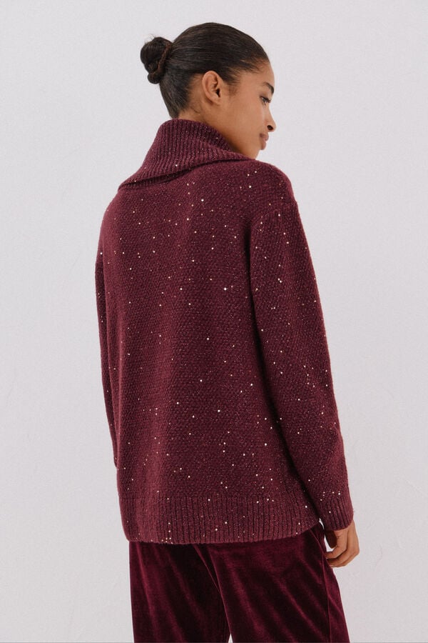 Cortefiel Jersey punto lentejuelas Maroon