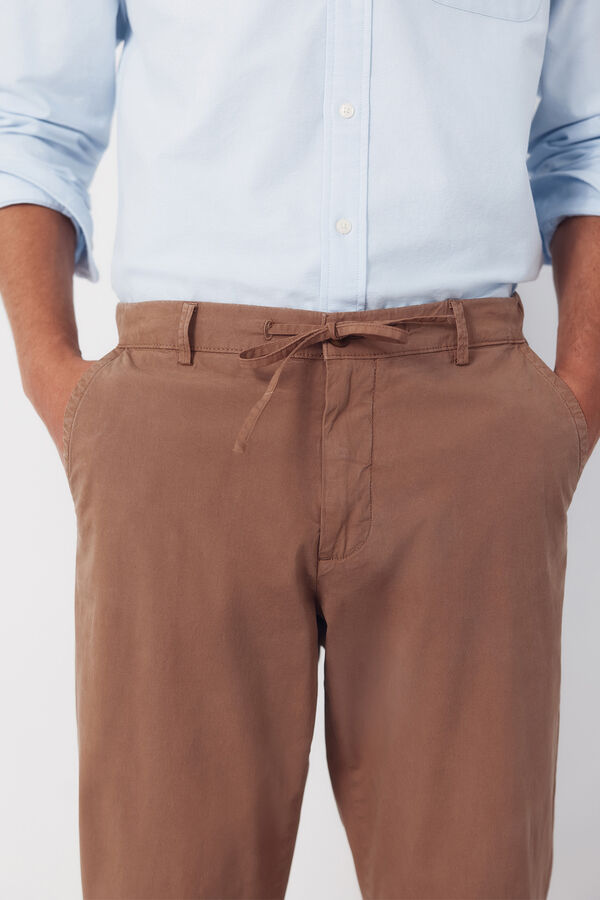 Cortefiel Poplin jogger with regular elastic Camel