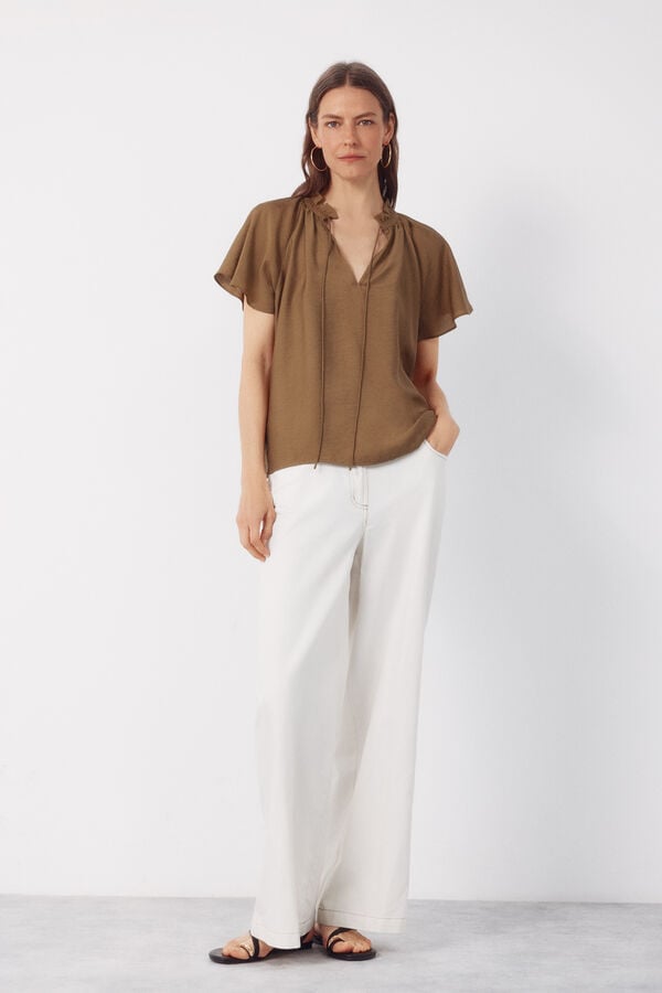 Cortefiel Blusa manga ragl&aacute;n Kaki