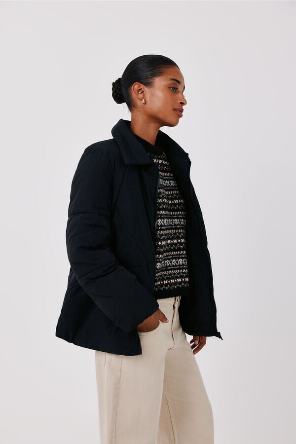 Cortefiel Puffer short anorak Black