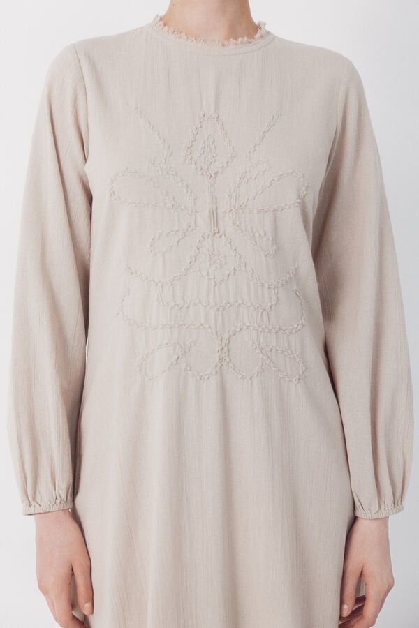 Cortefiel Embroidered dress Beige