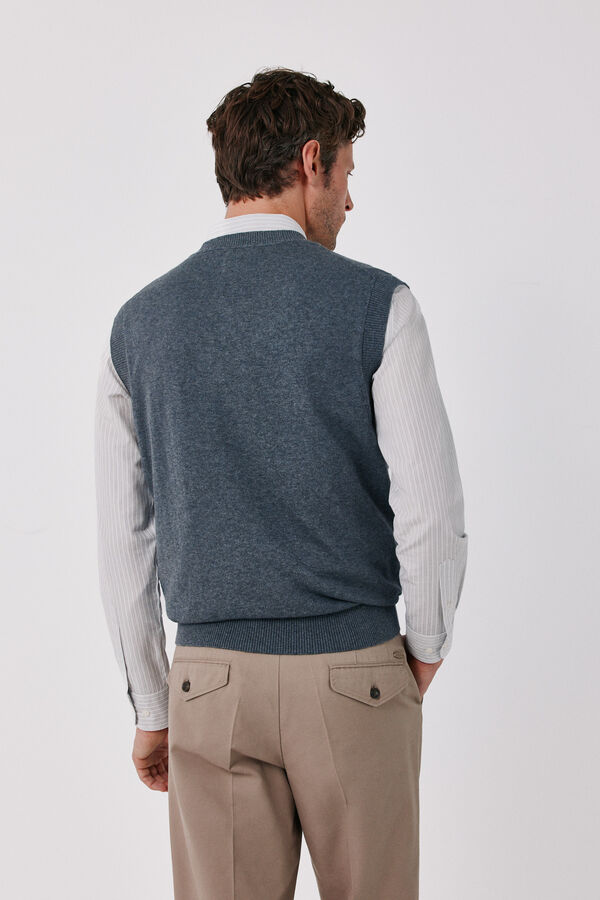 Cortefiel V-neck cotton cashmere knit gilet Grey