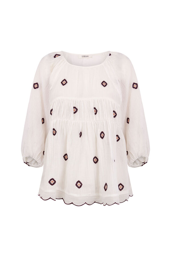Slowlove Blusa frunces bordados Blanco