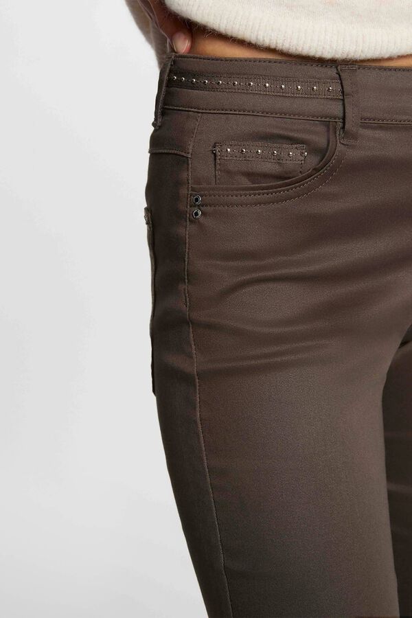 Morgan Wet-look slim trousers Beige