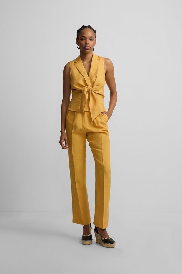 Silbon Pantalon recto lino Amarillo