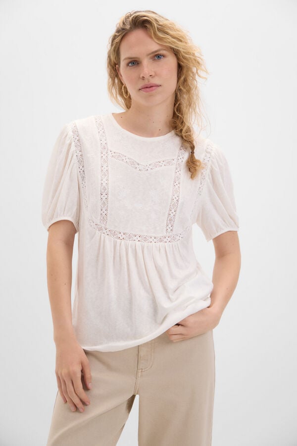 Cortefiel Camiseta con bordado floral Blanco