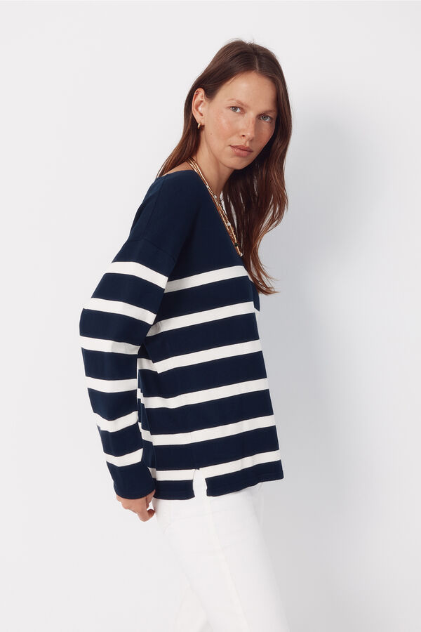 Cortefiel V-neck jumper Printed blue