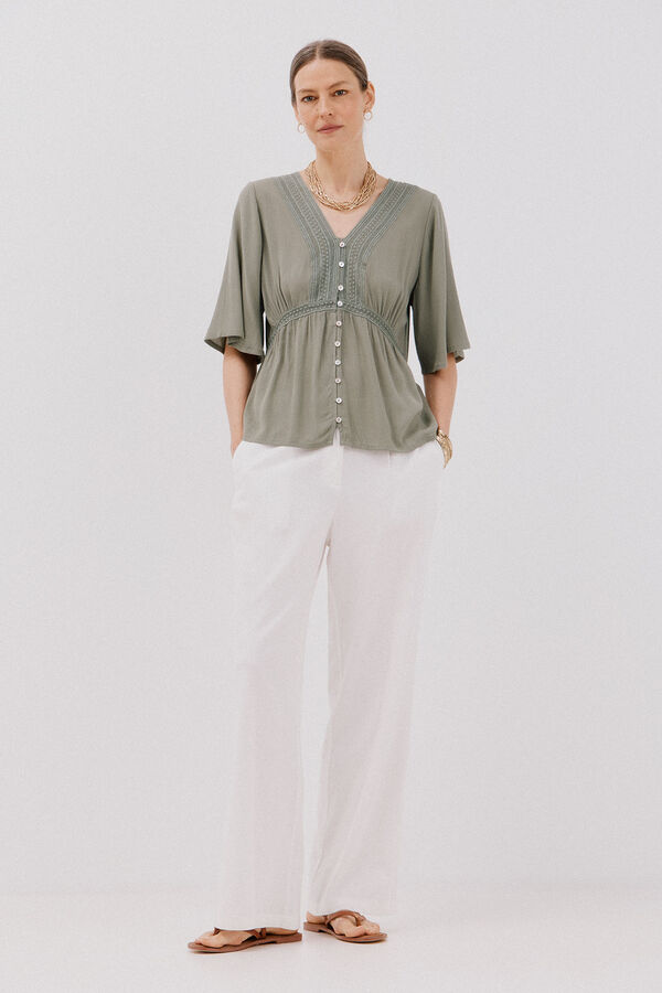 Cortefiel lace blouse with ruffles Kaki