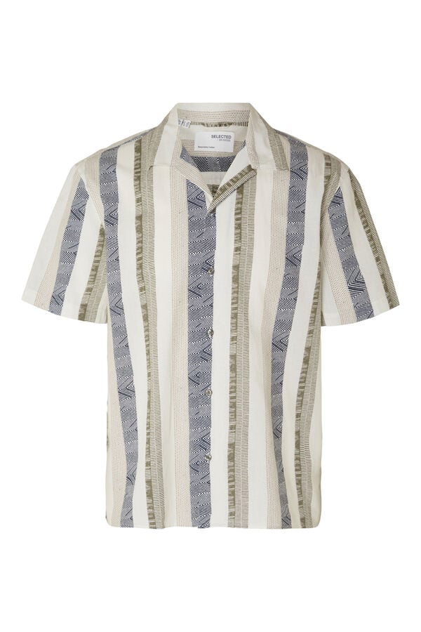 Cortefiel Camisa de manga corta confeccionada con lino y algodón reciclado. Blanco