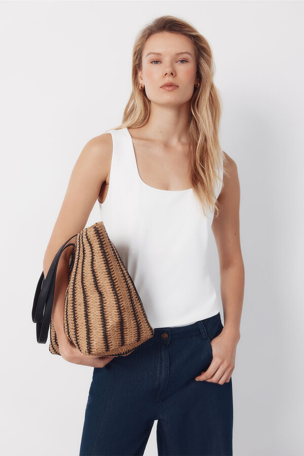 Cortefiel Mala tote bag estampada &agrave;s riscas Castanho