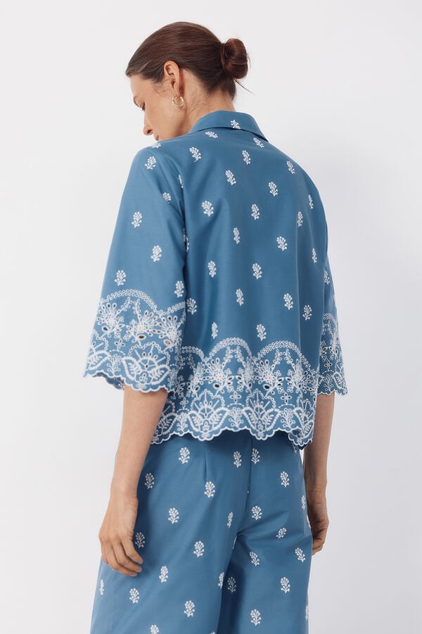 Cortefiel Embroidered shirt Blue