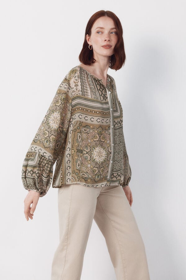 Cortefiel Printed blouse Kaki