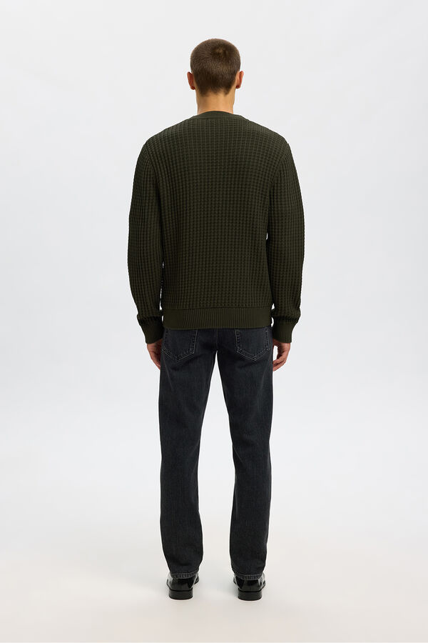 Selected Casaco de malha 100% algodão orgânico com gola em bico  Verde