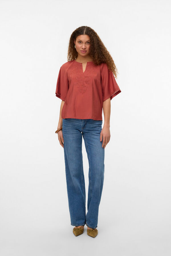 Vero Moda Blusa manga 2/4 com bordado Vermelho