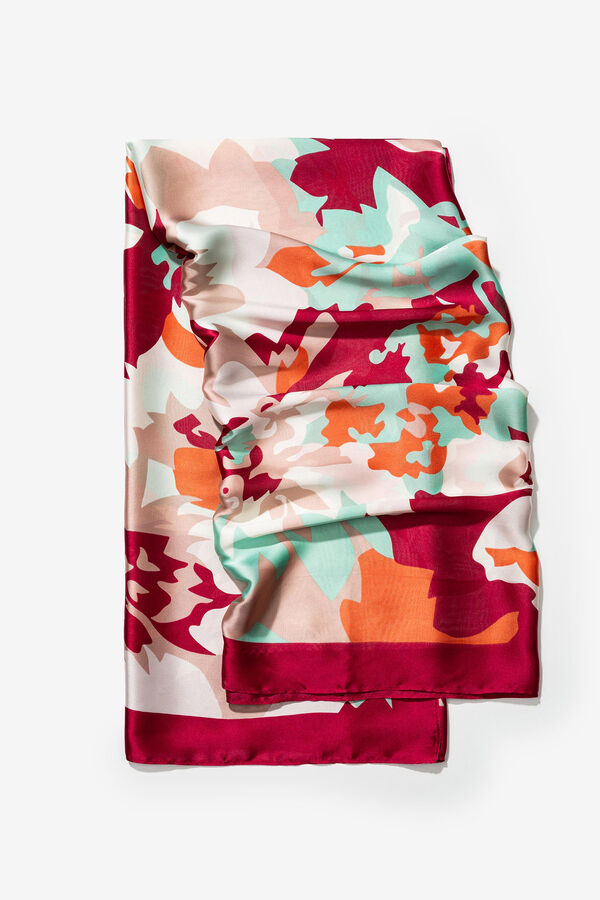 Cortefiel Graphic Floral Print Satin Scarf Pink